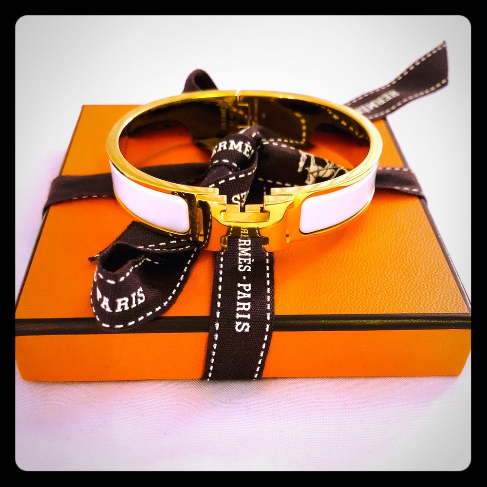 Authentic Hermes white enamel & gold clic clac